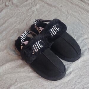 Juicy Couture Black Furry Slippers